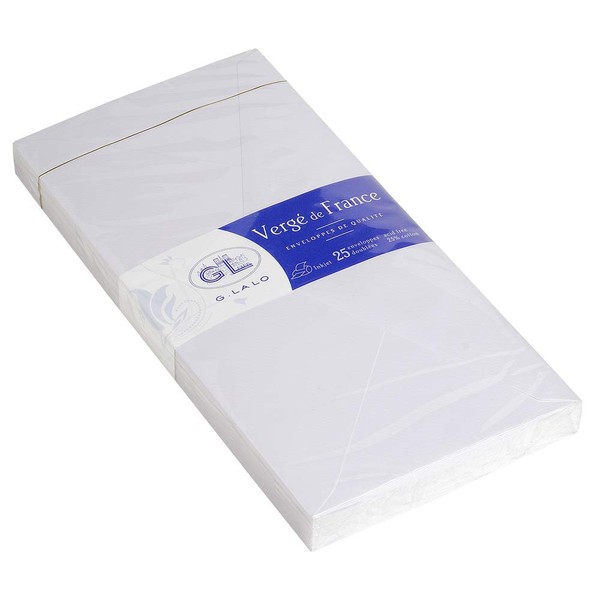 G. Lalo Lalo 22700L - Pack of 25 Rubber Lined Envelopes 11x22cm, Vergé De France, White (EXA-227/00-25PK)