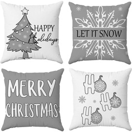 Hangood Christmas Cushion Covers Set of 4 pcs XMAS Design Home Decoration Throw Pillow Case Cover 18x18 inches 45cm x 45cm Grey Snowflake