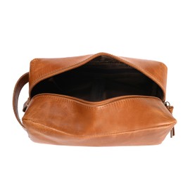 RusticVintage Leather Toiletry Bag, Cosmetic Case, Classy Dopp Kit - Best Gift - Premium Genuine Leather Dopp Kit Shaving Kit Organizer Travel Kit Pouch Bag f - Large Size (Oil pull up) (Pal Orange)