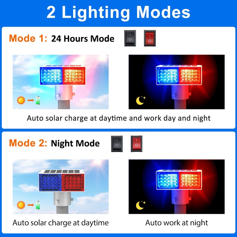 Aolyty Solar Strobe Light, Bright Red & Blue Light Flashing