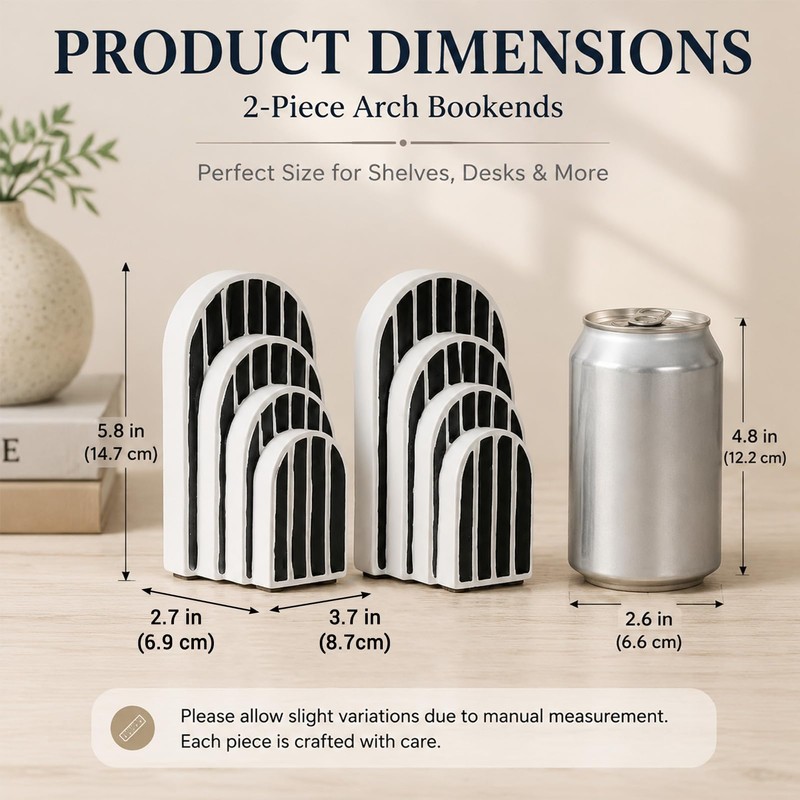 Modern Striped Arch Bookends Set of 2 Resin Black White