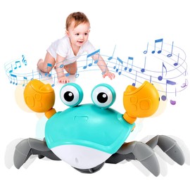 ZCGOINGTECH Cangrejo Juguete para Gatear Crawling Crab Sensory Toy con Música Interactiva y Luces LED Juguete Interactivo para Diseño automático para Evitar obstáculos Juguete Regalos (Verde)