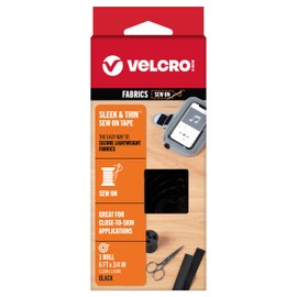 VELCRO Brand Sleek and Thin for Fabrics | 6ft x 3/4in Tape, Black | Soft on Skin Ultra Light with Sewing Lane Technology,