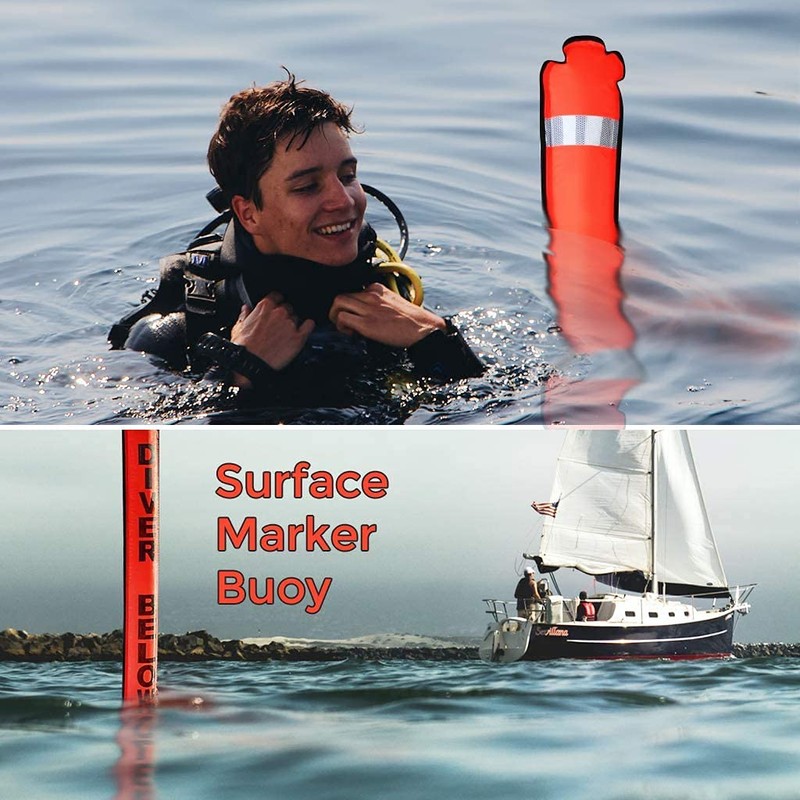 5ft Red Scuba Diving Open Bottom Surface Marker Buoy (SMB)