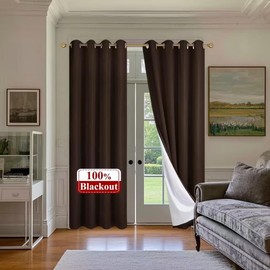 SMILETIME 100% Blackout Brown 52 x 96 in Long Velvet Curtains with Grommet, Thermal Insulated Super Soft Privacy Noise Reducing Velvet Curtains for Living Room Bedroom, 2 Panels
