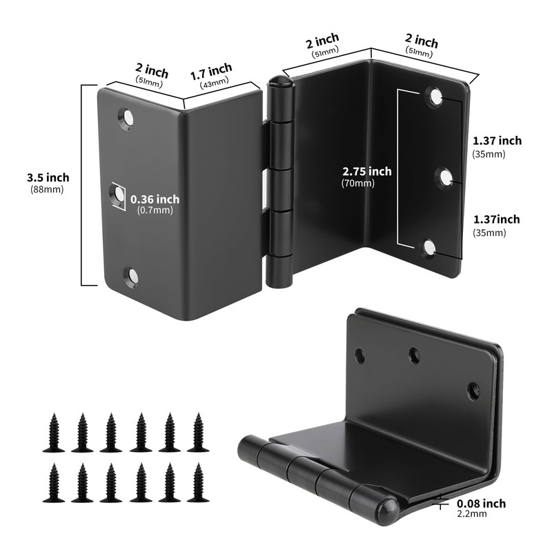 goldenwarm 6 Pack Black Swing Clear Expandable Door Hinges, 3.5"