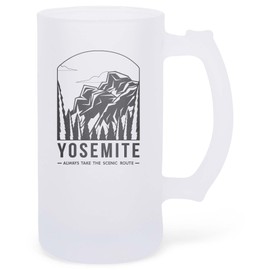 100 North, United States National Parks, 16 Ounce Frosted Glass Beer Mug Stein Yosemite Always Take The Scenic Route