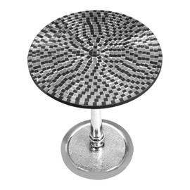 CLEENTABLE Mosaic Small End Table, Coffee Table End Table for Sofa, Round Coffee Table is Suitable for Living Room and Bedroom - Jet Black & Silver