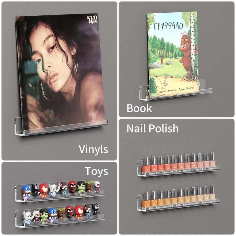 AITEE Vinyl Record Shelf Wall Mount: 6 Pack Acrylic Clear