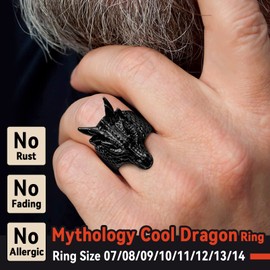 Black Punk Dragon Rings for Men Women Stainless Steel Norse Viking Jewelry for Dad Birthday Gift