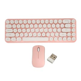 Wireless Keyboard Mouse Combo Mini Portable Retro Silent 2.4G Wireless 68 Keys Office Keyboard Mouse Set White Pink