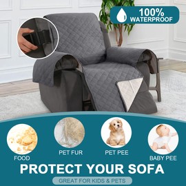 Turquoize 100% Waterproof Recliner Covers for Recliner Chair Cover Non Slip Recliner Slipcovers for Oversized Recliner with Elastic Straps Recliner Protector for Pets, Kids (Oversized 28", Gray)