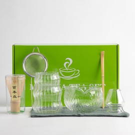 DWEHIXBUY 7Pcs Japanese Matcha Tea Set, Matcha Kit with Matcha Bowl (with Pouring Spout), Matcha Whisk, Whisk Holder, Strainer - Elegant Matcha Set for Gifting and Personal Use, Gift Box Packaging
