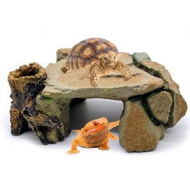 BNOSDM Tortoise Basking Platform,Reptiles Hideout Cave,Turtle Basking Rock,Gecko Hide Cave,Resin Stone,Terrarium Habitat Decor Tank Accessories for Bearded Dragon Lizards Snakes Chameleon Frogs