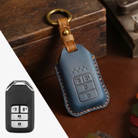 [YANMW] Freed Key Case, Odyssey RC1 RC2 Smart Key Case, Compatible with Honda Step Wagon Genuine Leather Key Cover, 4 Buttons, blue