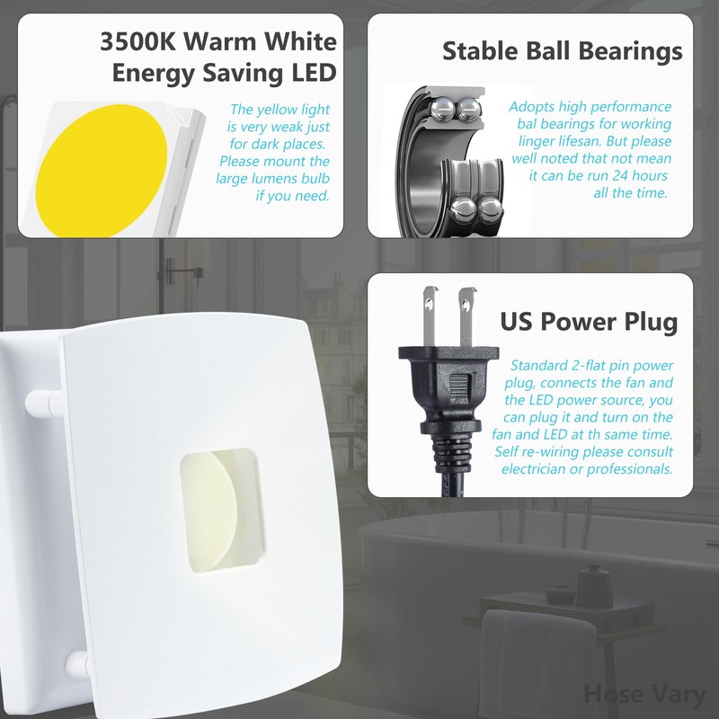 4inch Wall Mounted Fan, 55CFM Bathroom Exhaust Fan w/Check Valve,