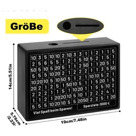 Wooden Money Box with Ticking Numbers, Money Box with Counter Checks, Money Box with Counter 5000 €, Black Cash Box €500-€10,000 Target