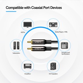VIOY Coaxial Digital Audio Cable (3.3 ft/1 M)-[Gold-Plated & Braided]-Subwoofer Cable RCA Male to Male HiFi 5.1 SPDIF Stereo Audio Cable for Home Theater, HDTV, Amplifier Speaker Soundbar Black…