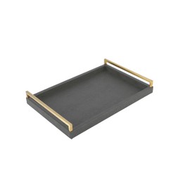 WV 17.8 * 11.8" Grey Shagreen Large Serving Tray with Brushed Gold Handle,Faux Leather Home Decorative Tray, Coffee Table Tray for Living Room, Dinning, Vanity （Grey