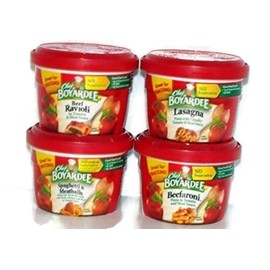 Chef Boyardee Variety Pack Microwavable Bowls 4 Pack (7.5 Oz. Each) - Beef Ravioli, Spaghetti & Meatballs, Beefaroni, Lasagna - Small Storage Space Friendly!