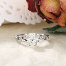 IRROYA 1.5CT Oval Cut Moissanites Engagement Ring 6x8mm VVS1 D-E Color Women's Engagement Rings Minimalist Rings Wedding Rings Platinum Plated 925 Sterling Silver Women's Promise Rings an Anniversary Ring for her., Metal, Moissanite