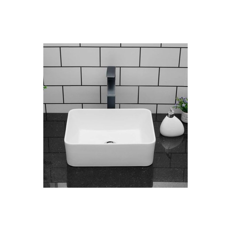 Kichae Vessel Sink Rectangular - 16"x12" Modern White Bathroom Sink