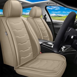 DISUTOGO Front Seat Covers Fit for Nissan Kicks 2018-2025 2026: Leather Car Seat Covers Waterproof Automotive Seat Cushions Covers (2 Seats, Beige)