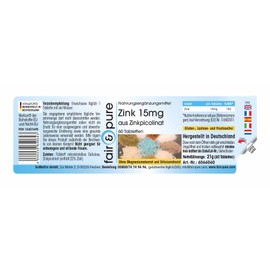 Fair & Pure® - Zink Kapseln 15mg aus Zinkpicolinat - 60 Kapseln - vegan - ohne Magnesiumstearat - essentielles Spurenelement