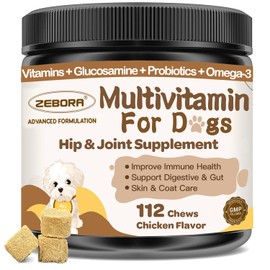 Dog Multivitamin with Minerals for Overall Health - Dog Vitamins and Supplements with Glucosamine, Probiotics for Puppy & Senior Dogs with Minerals - Omega 3 Fish Oil for Skin & Coat - 112 Chews