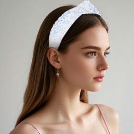 TIOSRU Sequin Girls Headbands,Pink White Knotted Headbands for Girls and Women Glitter Hair bands Cute Headband for Kids Teens Sparkly Hair Accessories for Party Birthday Prom-2 Pack