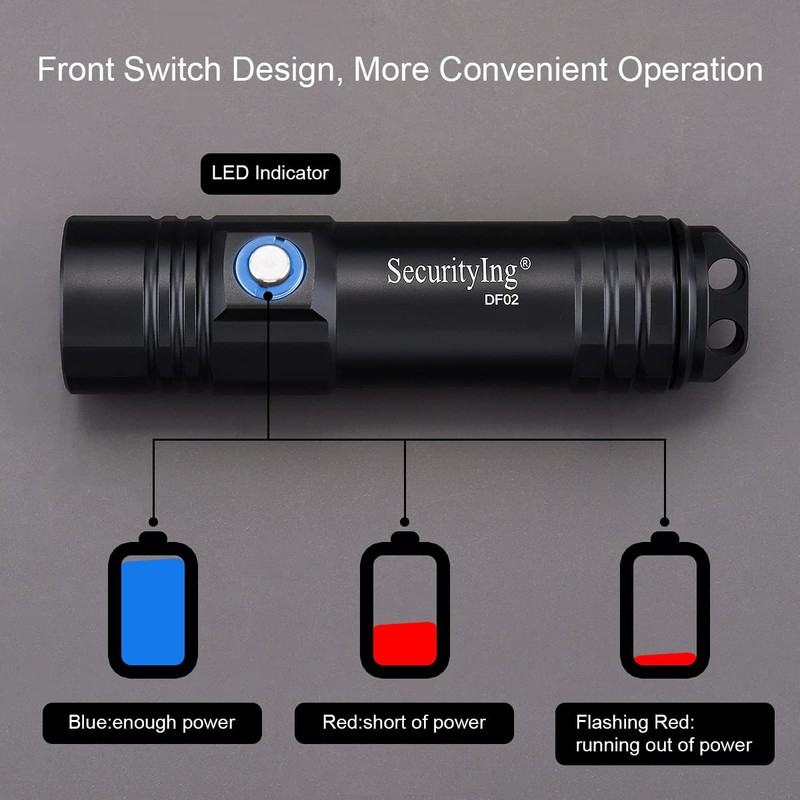 SecurityIng Diving Light, 800 Lumens, IPX-8 Waterproof, Diver Light, Underwater
