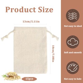 WUSJCOF 15 Pieces Cotton Bags Fabric Bags Jute Bags Drawstring Reusable Gift Bags (13 x 18 cm)