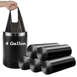 Trash Bags with Handle, Biodegradable Bin Liners Bags 100 pcs, 4 Gallon Biodegradable Trash Bags Compostable Bags Rubbish Bags Waste Bags, Tough, Compost Bags for Garden, Office, Home