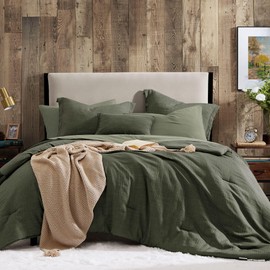 Geniospin 7-Piece Queen Comforter Set - Solid Bedding with Sheets and Shams for All Seasons (Dark Green)