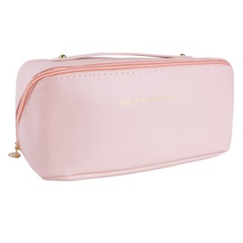 GenAwall Luxury Travel Makeup Bag, Large Capacity Leather Cosmetic Organizer for Women, Waterproof Toiletry Bag with Handle and Dividers, Ideal for Travel and Home