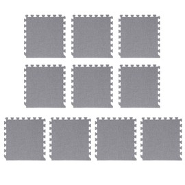 10pcs Cotton Linen Interlocking Carpet Tiles Anti Slip Floor Protection Soft Interlocking Floor Mat for Home Dark Gray