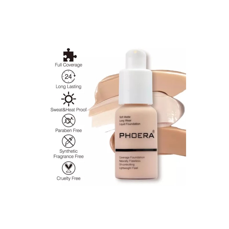 PHOERA® Soft Matte Full Coverage Liquid Foundation Concealer Longlasting Makeup