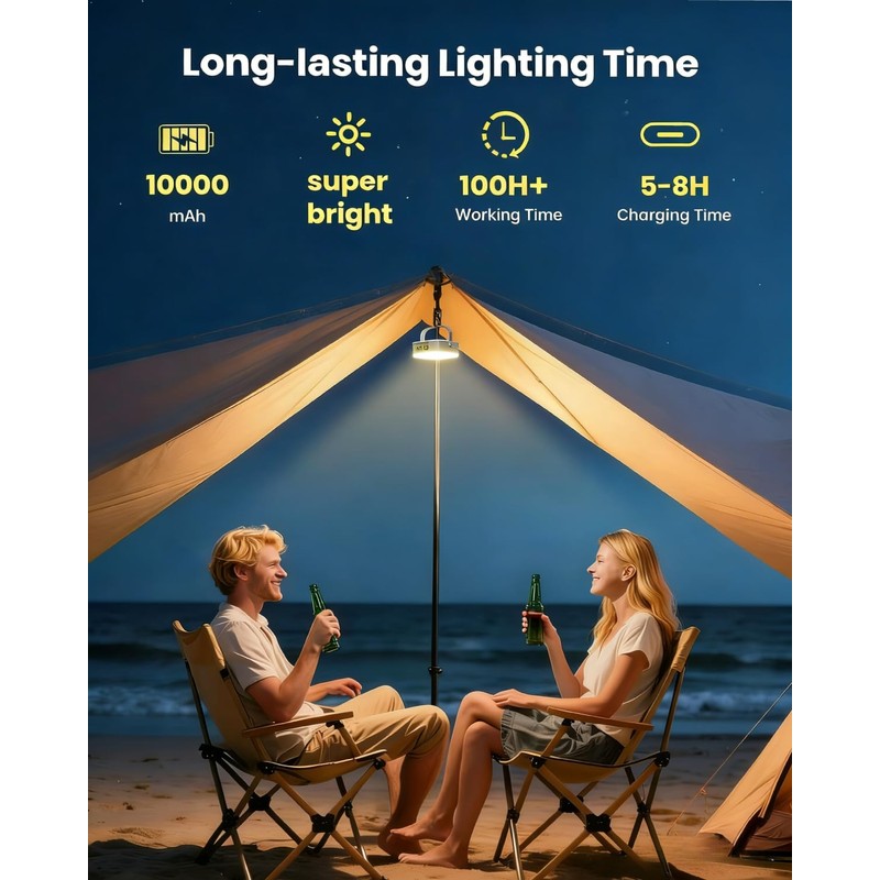 Eventek Solar Camping Lights 10000mAh, Rechargeable Solar Camping Lantern Up