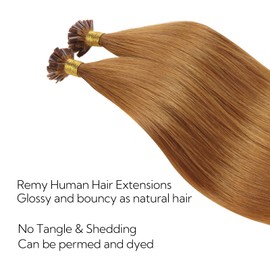 HOTBANANA U Tip Hair Extensions Human Hair, 22 Inch 50g 50s Auburn Ginger Pre Bonded U Tip Extensions Hot Fusion Keratin Utip Hair Extensions Straight K Tip Hair Extensions