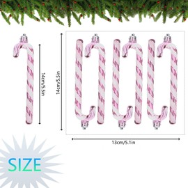 STIFFENERS 6pcs Pink Christmas Decorations, Candy Cane Christmas Decorations Glitter Pink Christmas Tree Decorations Candy Cane with Ribbon for Christmas Tree Decoration Hanging Ornaments (Pink)