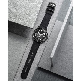 BINLUNCanvasWatchBandsReplacementCottonFabricWatchStrapsSoftQuickReleaseClothWatchbandsInBlackKhakiArmyGreenBlueWithBlack/SilverBuckleForMenWomen18/20/22/24MmBlack/BlackB