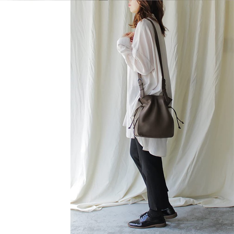 Gratante abb-g0035 Genuine Cowhide Leather Drawstring Shoulder Bag Women's Shoulder