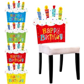 Hillsuren 4 Pcs Birthday Cupcake Chair Cover for Classroom Happy Birthday Seat Cover for Back to School Party Decorations for School Office Home
