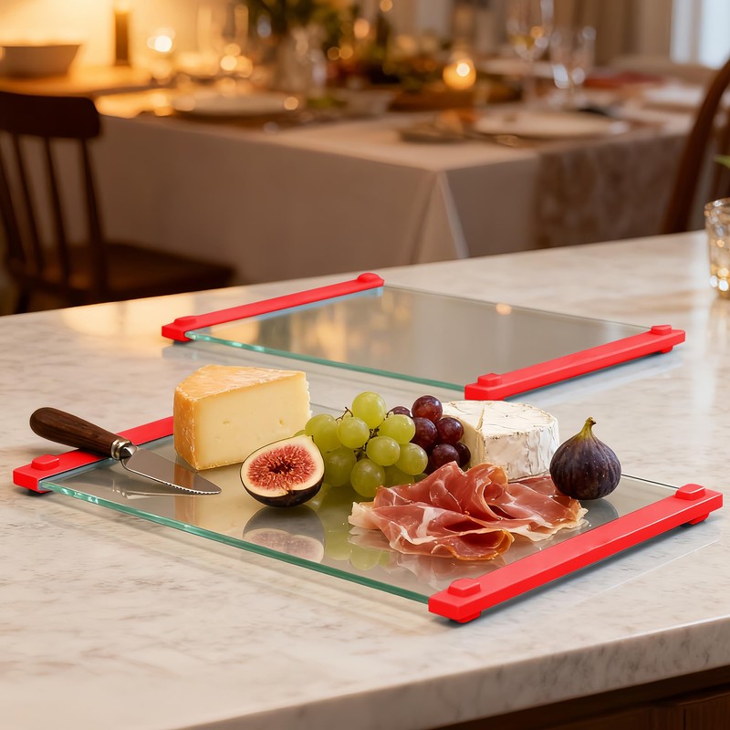 2PCS Glass Cutting Board with Silicone Grip, 80% Stronger Shatter
