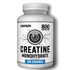 Ekkovision Creatine Monohydrate Capsules, Micronized, Unflavored Creatine Supplement for Men & Women, Pre Workout & Post Workout Support, Easy-to-Swallow, 800 Capsules, 200 Servings