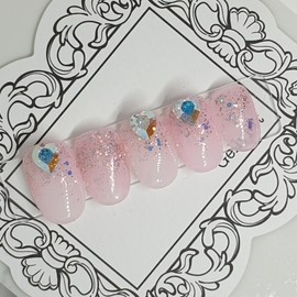 Pink Glitter Handmade Nail Tips - Long Round / 핑크글리터 수제네일팁 - 롱라운드