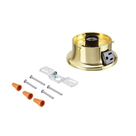 Aspen Creative 22103-06-1, Flush Mount Ceiling Fixture Shade Holder Kit with Outlet in Brushed Brass Finish 3-5/8" Fitter, 4-3/4" Diameter x 2" Height
