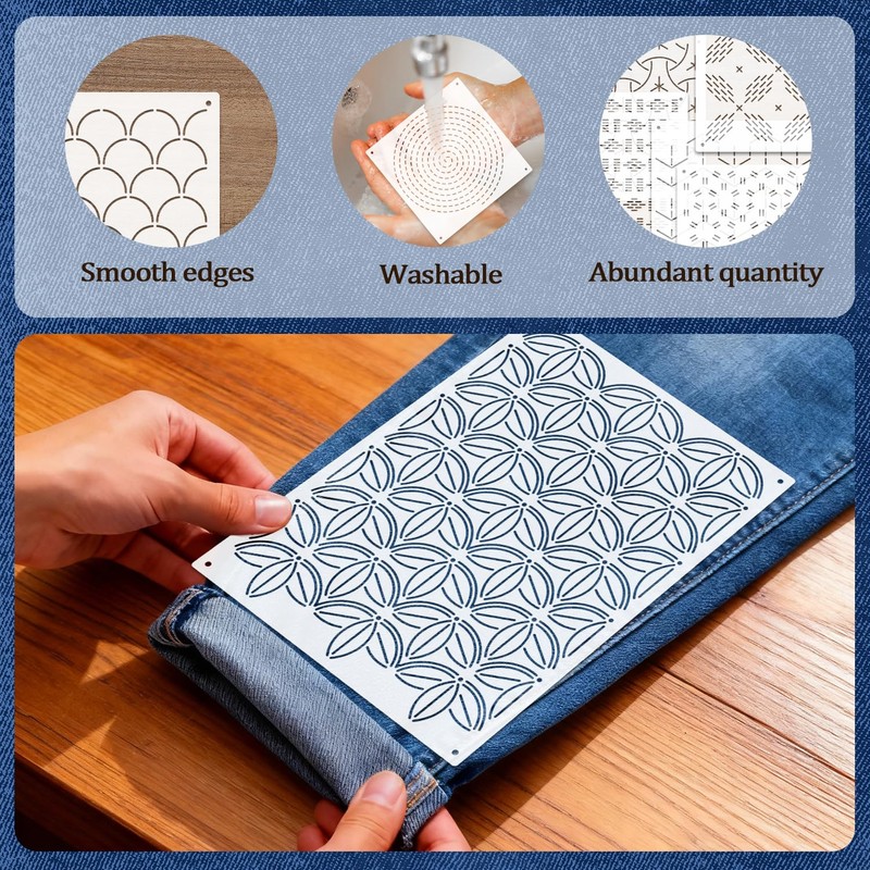 GLASSWINDS 50 Pcs Sashiko Stencil Kit, 7.9 X 5.9 Inch