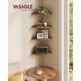 VASAGLE Mensole Angolari a Ventaglio in Legno, Scaffale a 2 Livelli, Set di 2, 20 x 20 x 1,2 cm, per Soggiorno e Camera da Letto, Marrone Vintage, Collezione COLEX LLS842KD01