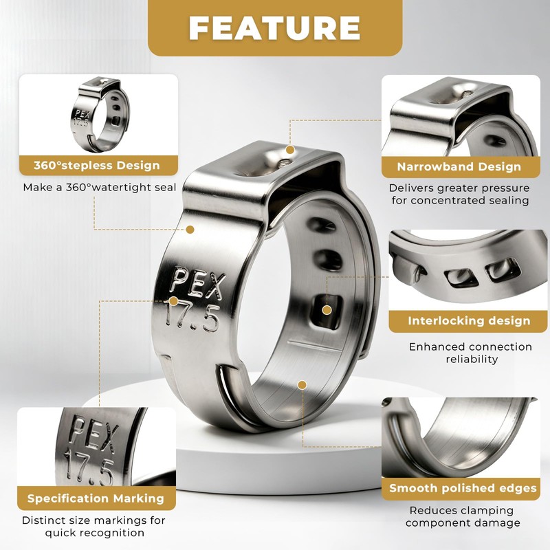 SECKWHALE 50 Pack 1/2 Inch PEX Cinch Clamps, 304 Stainless